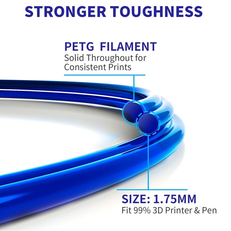 Geeetech PETG Filament 1.75mm, 1 KG (2.2lbs) Spool 3D Printer Filament, High-Toughness, ±0.02mm Accuracy, Neatly Wound & Moistureproof, Non-Clogging Non-Stringing, Fits Most FDM Printers, Blue - Image 2